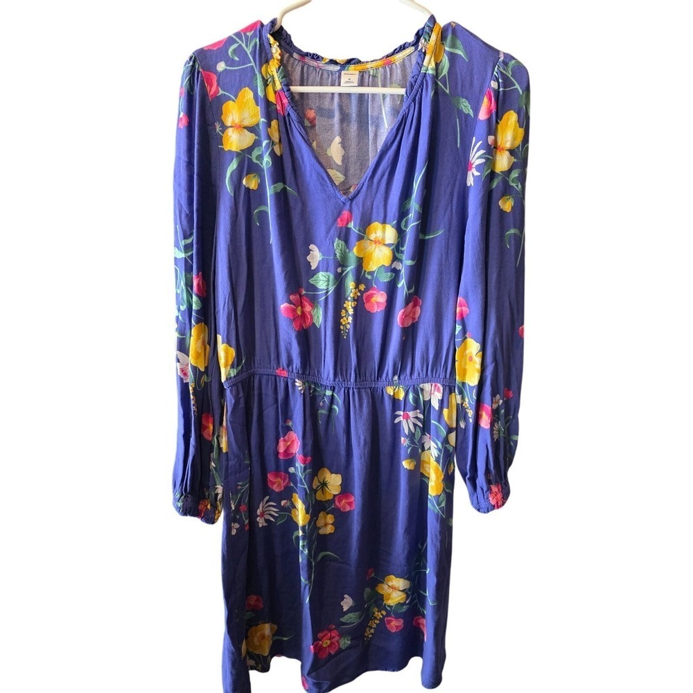 Old Navy Coquette Midi Dress M Womens Blue Floral V Neck Long Sleeve Pullover